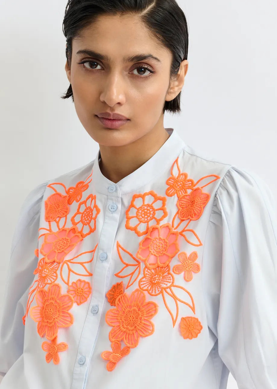Essentiel Antwerp Light Blue and Orange Cotton Shirt