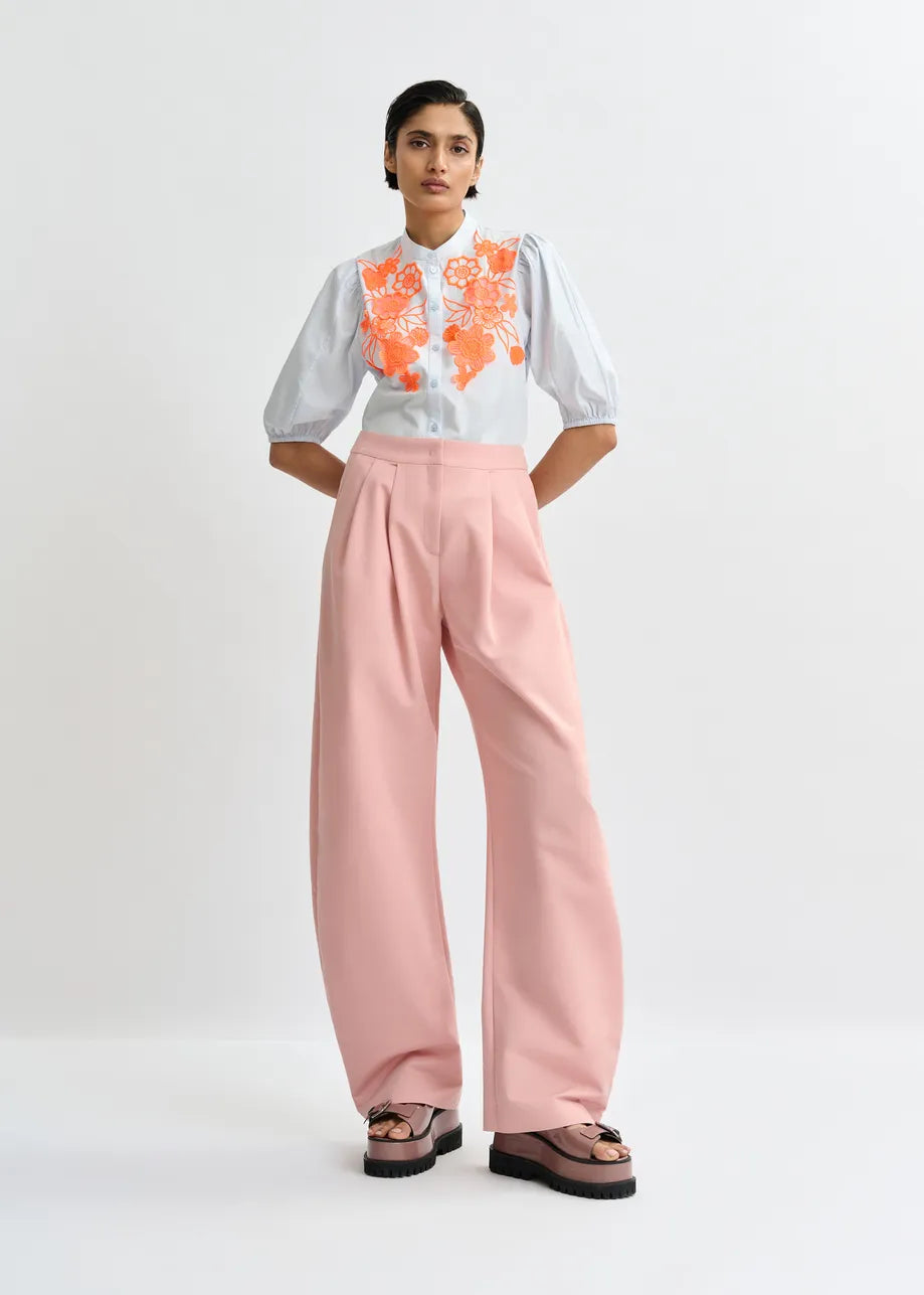 Essentiel Antwerp Light Blue and Orange Cotton Shirt