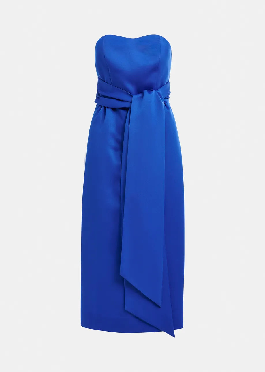 Essentiel Antwerp Blue Strapless Midi Dress with Wrap-Belt