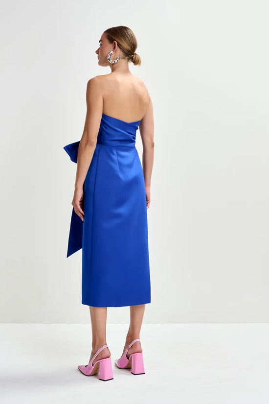 Essentiel Antwerp Blue Strapless Midi Dress with Wrap-Belt