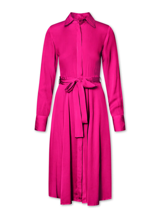 Nouvelle Silk 95 Hibiscus Le Marais Belted Silk Shirt Dress