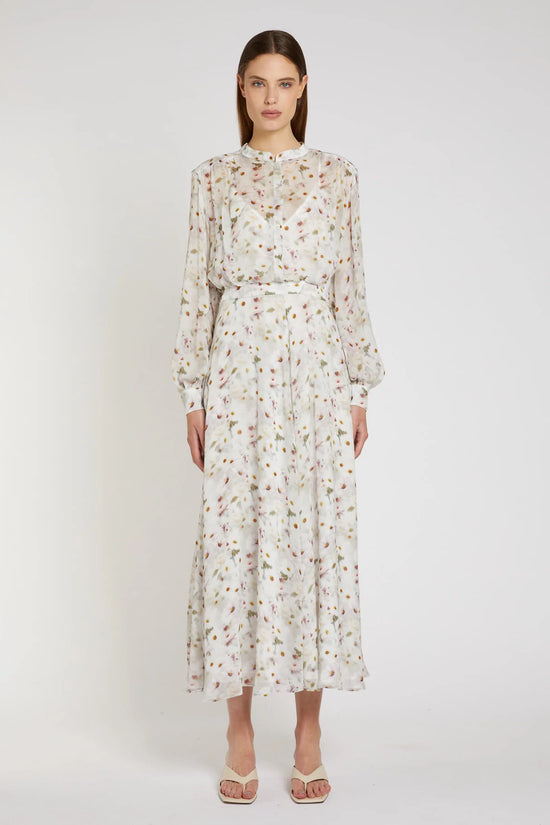 Marella White Floral print Lined Viscose Georgette Shirt Dress
