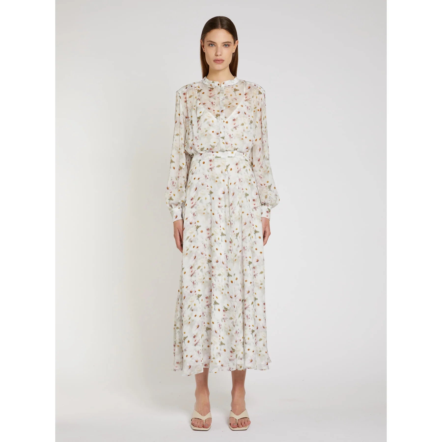 Marella White Floral print Lined Viscose Georgette Shirt Dress
