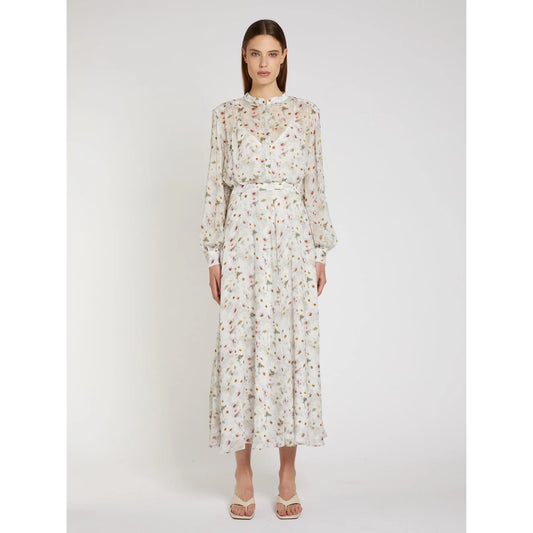 Marella White Floral print Lined Viscose Georgette Shirt Dress