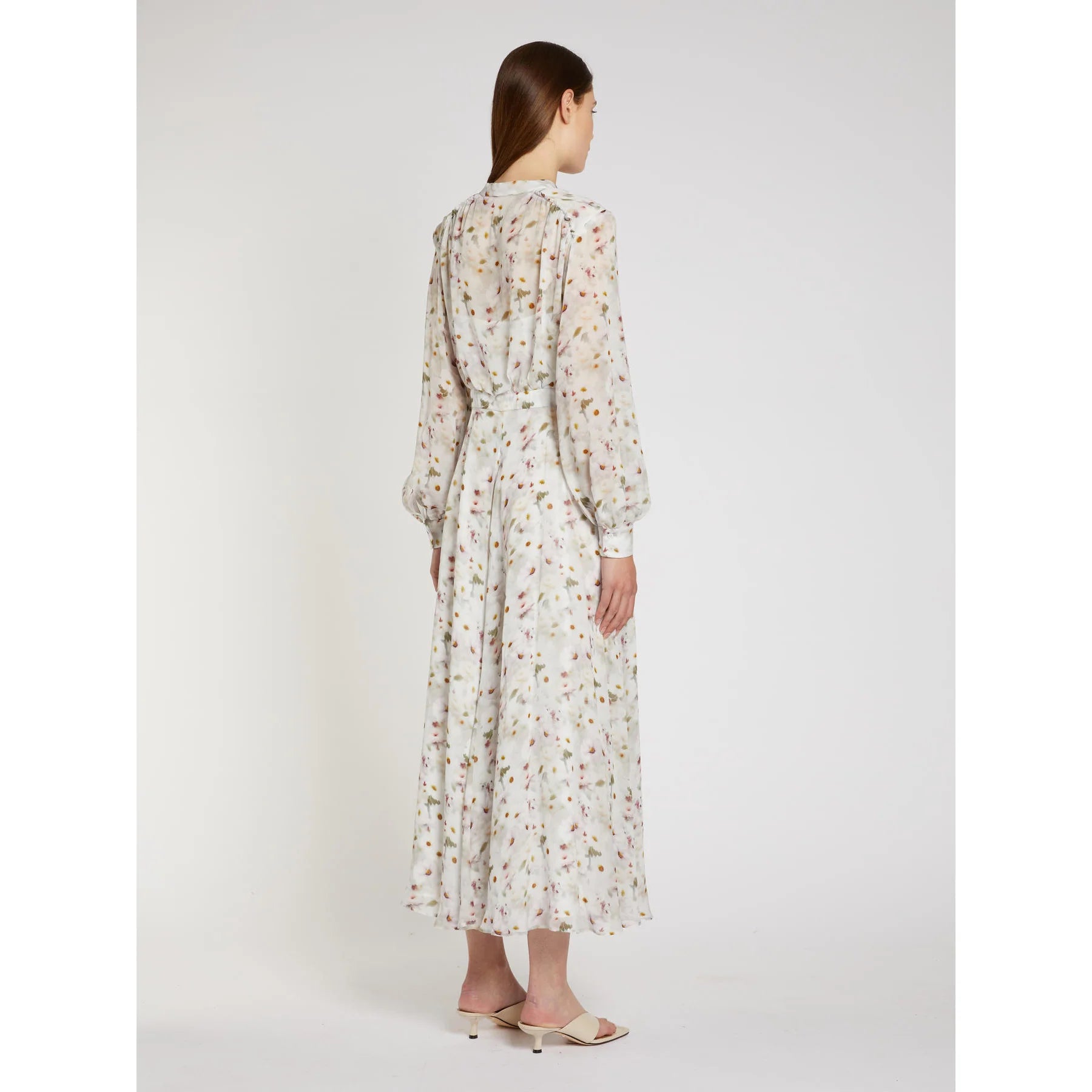 Marella White Floral print Lined Viscose Georgette Shirt Dress