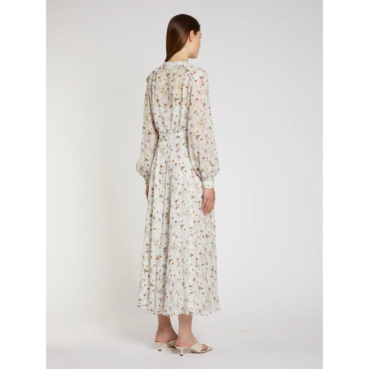 Marella White Floral print Lined Viscose Georgette Shirt Dress