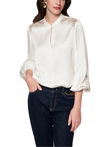 Marc Cain Off-White Loose Fit Viscose Blend Blouse AC51.13 W25