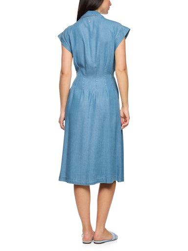 Marc Cain Denim Midi Cap Sleeve Dress with Classic Collar
