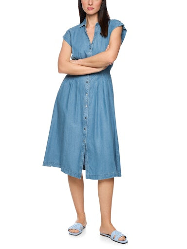 Marc Cain Denim Midi Cap Sleeve Dress with Classic Collar