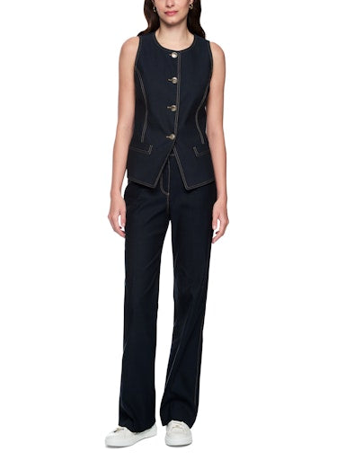 Marc Cain Navy Denim-Look Waiscoat with Contract Stitching AC37.01 W05