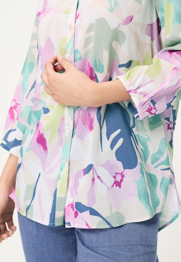 Olsen Multi-Coloured Floral Print Blouse with V-Neck and 3/4 Sleeve