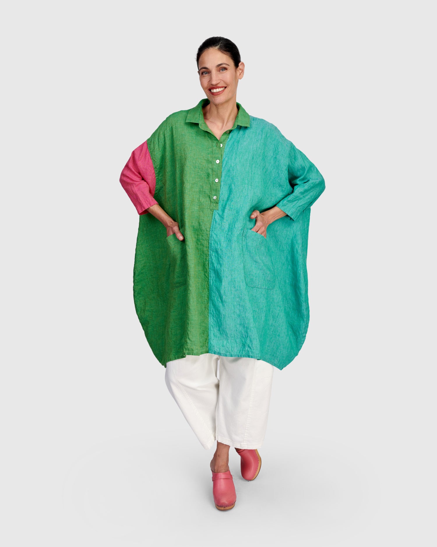 Alembika Multi‑Coloured Block Oversized Linen Tunic
