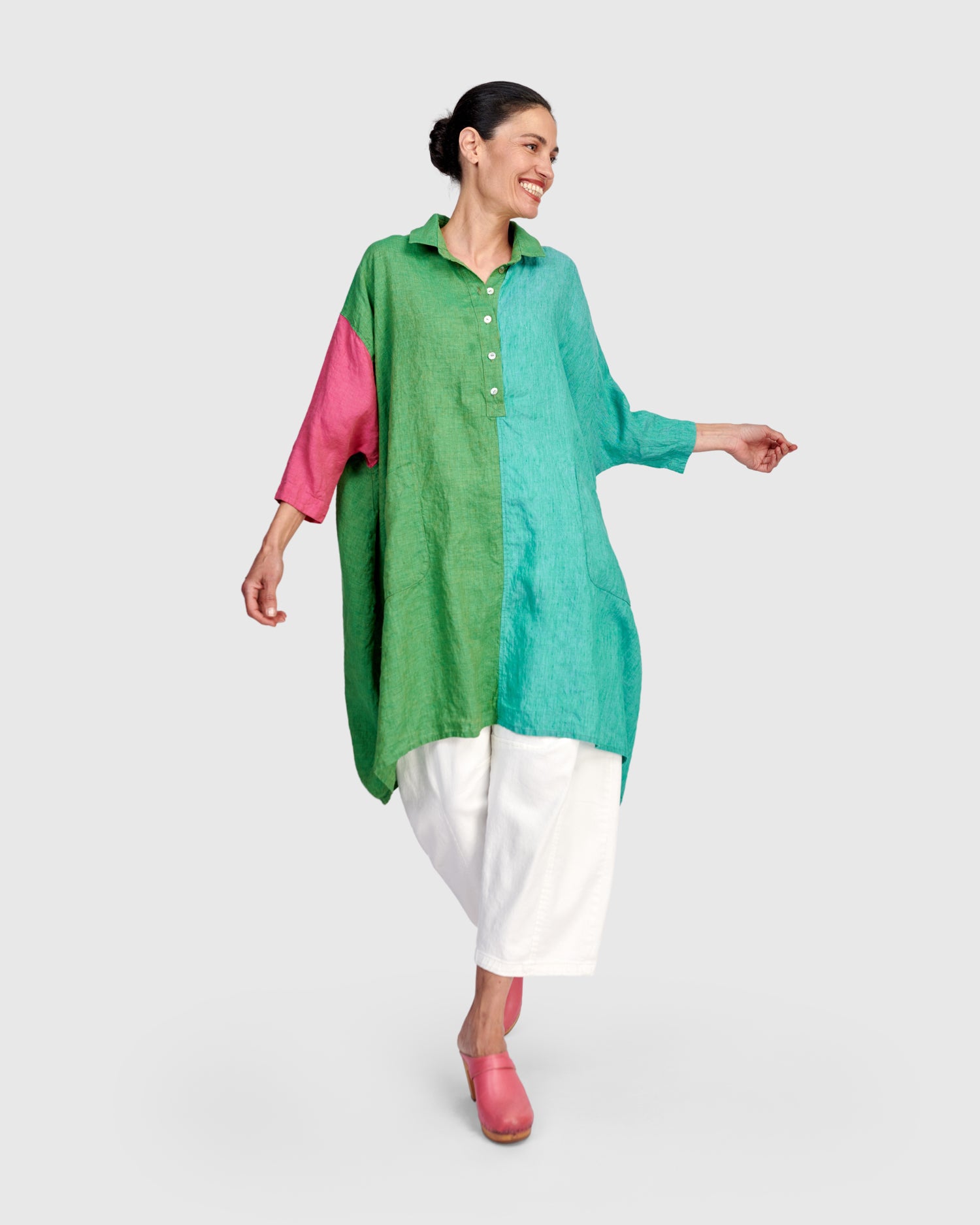 Alembika Multi‑Coloured Block Oversized Linen Tunic