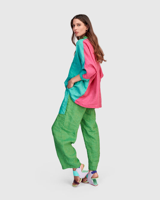 Alembika Colour‑Block Relaxed Fit Linen Shirt with Classic Collar