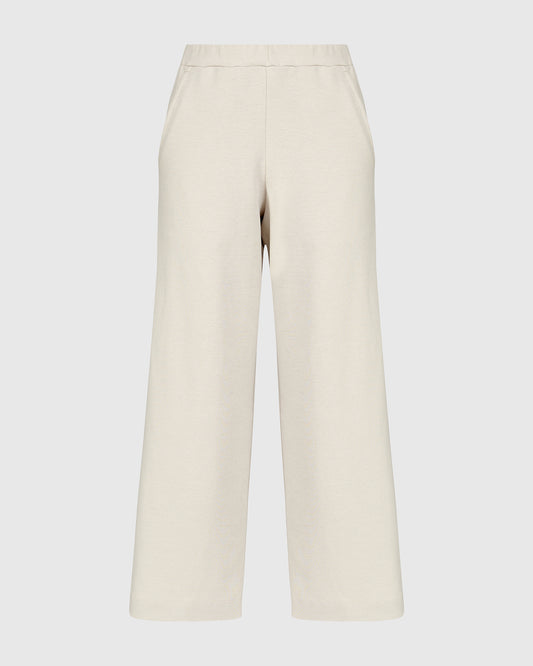 Alembika Cream Wide‑Leg Relaxed Jersey Trousers with Elasticated Waist