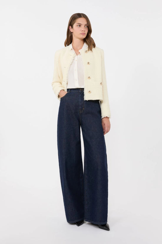 Max Mara Weekend Ecru Wool Blend Crew Neck Jacket 