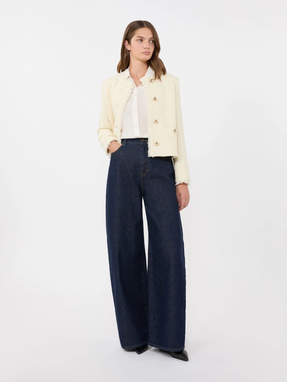 Max Mara Weekend Ecru Wool Blend Crew Neck Jacket 