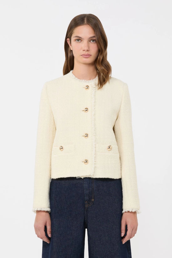 Max Mara Weekend Ecru Wool Blend Crew Neck Jacket 