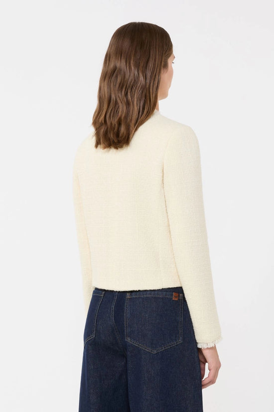 Max Mara Weekend Ecru Wool Blend Crew Neck Jacket 