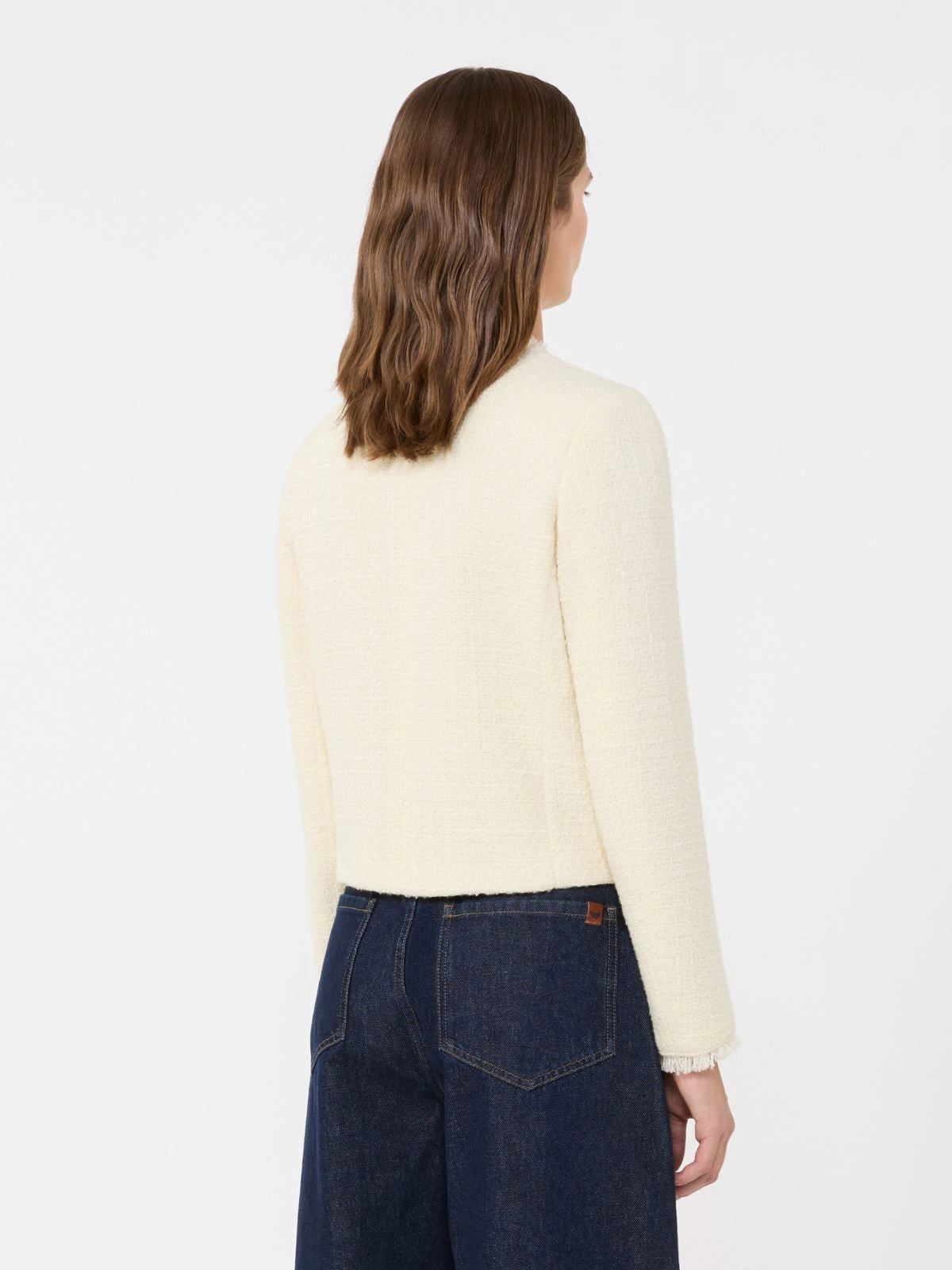 Max Mara Weekend Ecru Wool Blend Crew Neck Jacket 