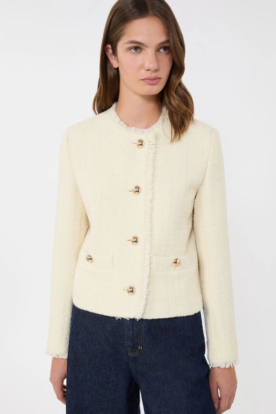 Max Mara Weekend Ecru Wool Blend Crew Neck Jacket 