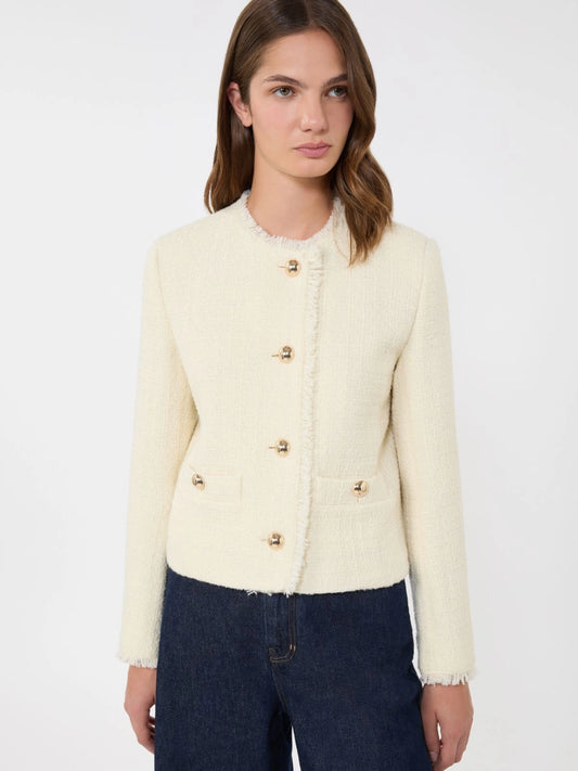 Max Mara Weekend Ecru Wool Blend Crew Neck Jacket 