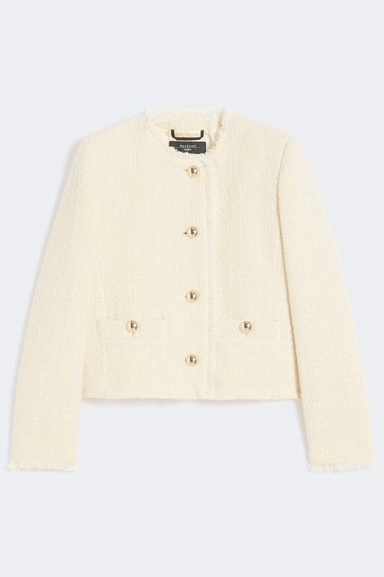 Max Mara Weekend Ecru Wool Blend Crew Neck Jacket 