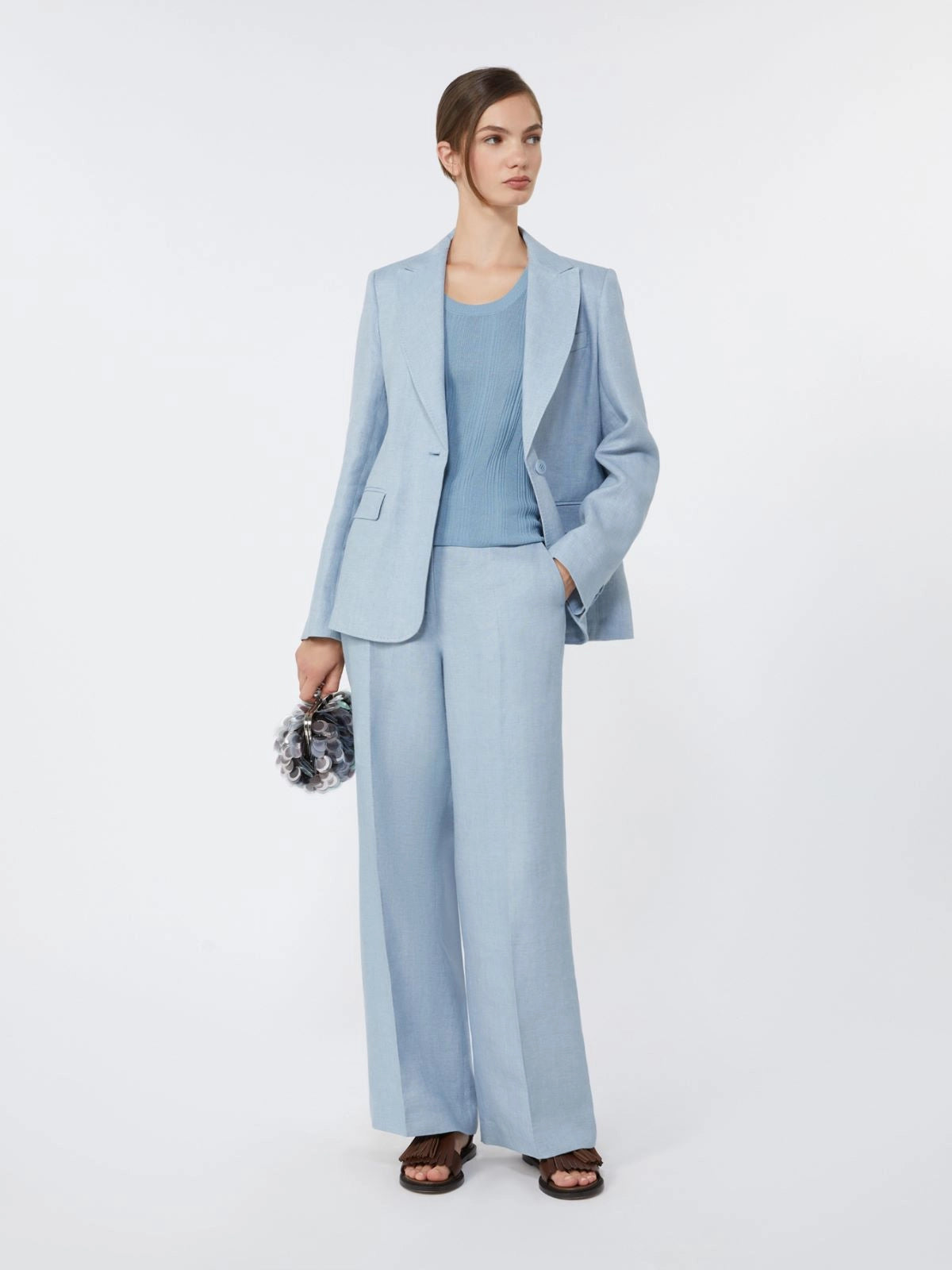 Max Mara Weekend Light Blue Linen canvas blazer