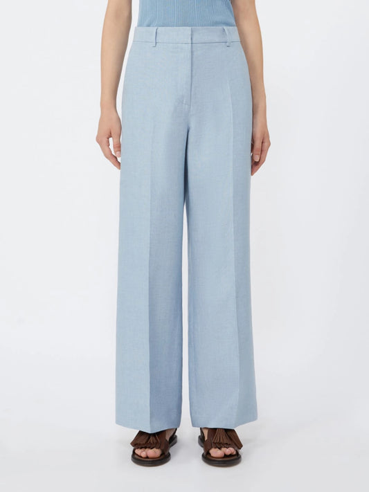 Max Mara Weekend Light Blue Wide Leg Linen Canvas Trousers