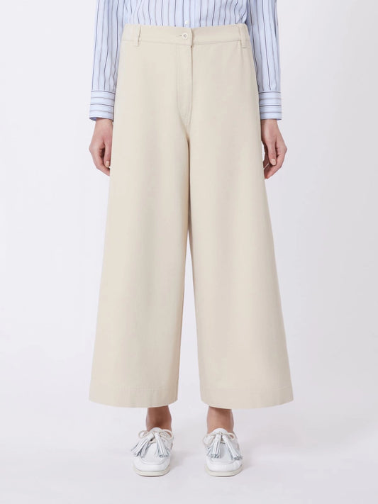 Max Mara Weekend Sand Cotton Drill Crop Wide Leg Trousers