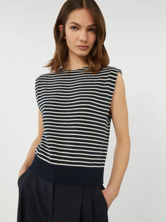 Max Mara Weekend Navy Stripe Sleeveless Cotton Blend Knit Top
