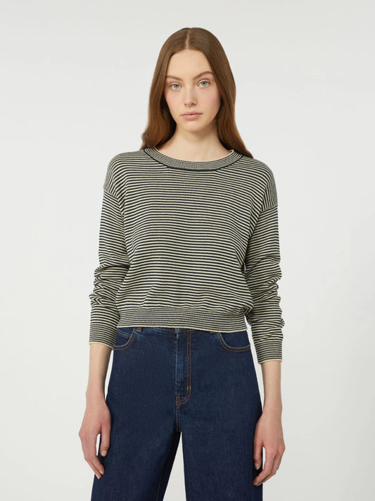 Max Mara Weekend Navy Stripe Cotton Crew Neck Sweater
