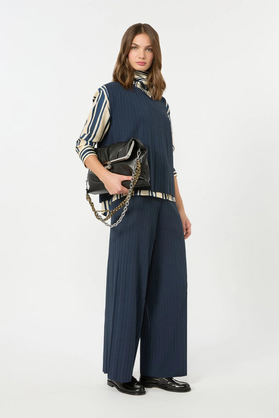 Max Mara Weekend Navy Plissé-Pleated Viscose Yarn Sweater