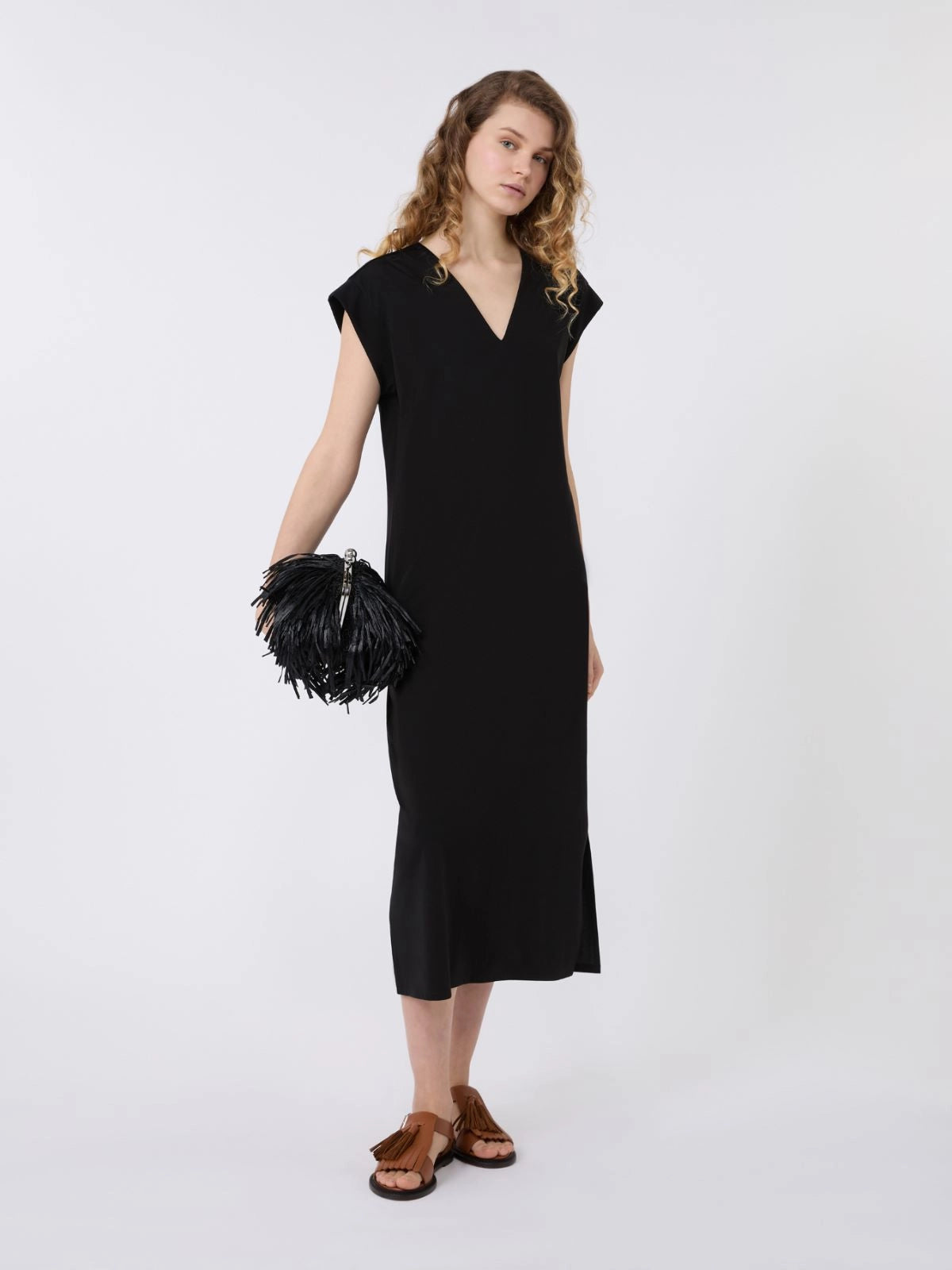 Max Mara Weekend Black Milano Jersey V neck Dress