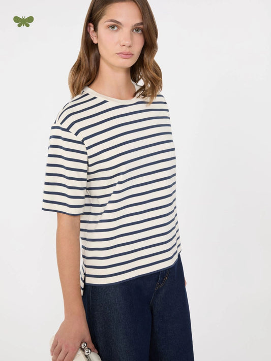 Max Mara Weekend Ecru Striped Boxy Short-Sleeve T-Shirt