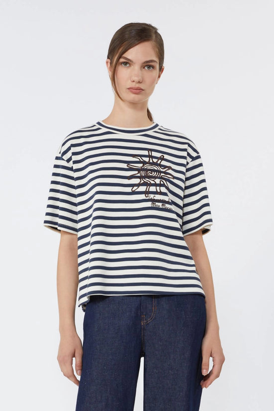 Max Mara Weekend Navy Striped Printed Cotton Jersey T-shirt
