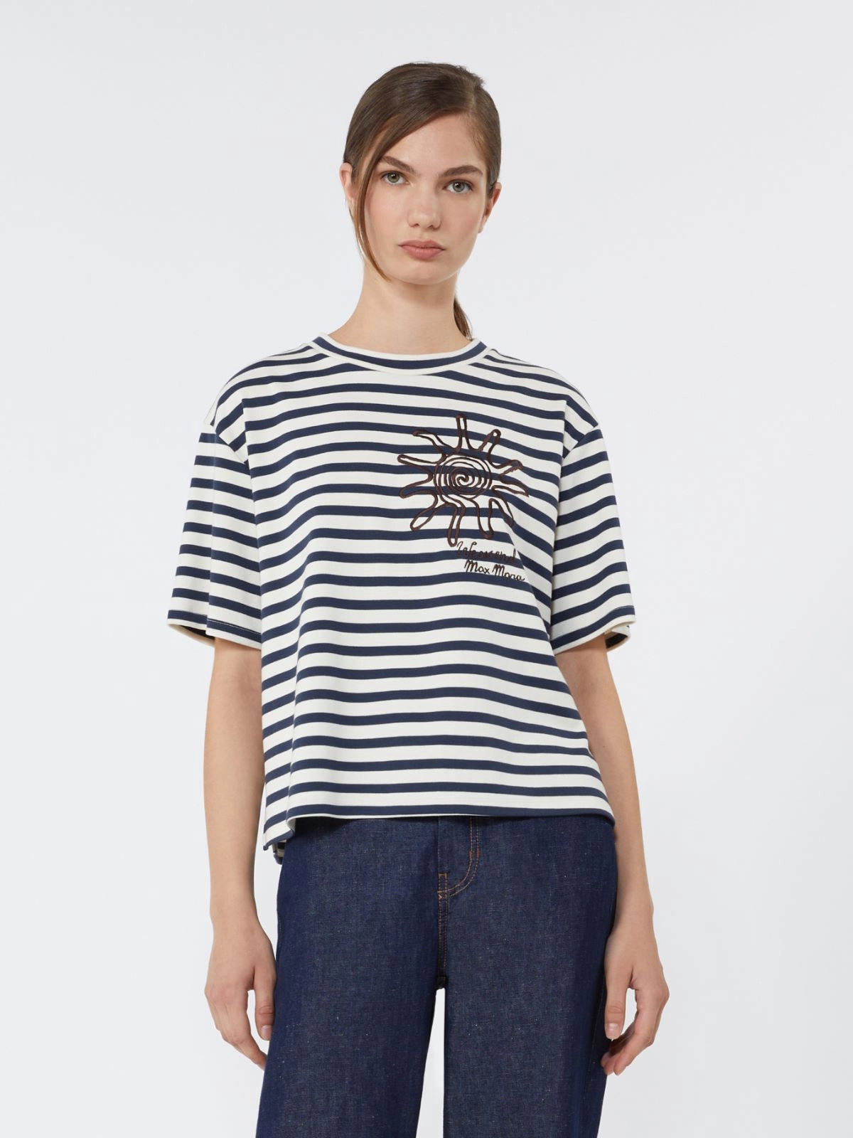 Max Mara Weekend Navy Striped Printed Cotton Jersey T-shirt