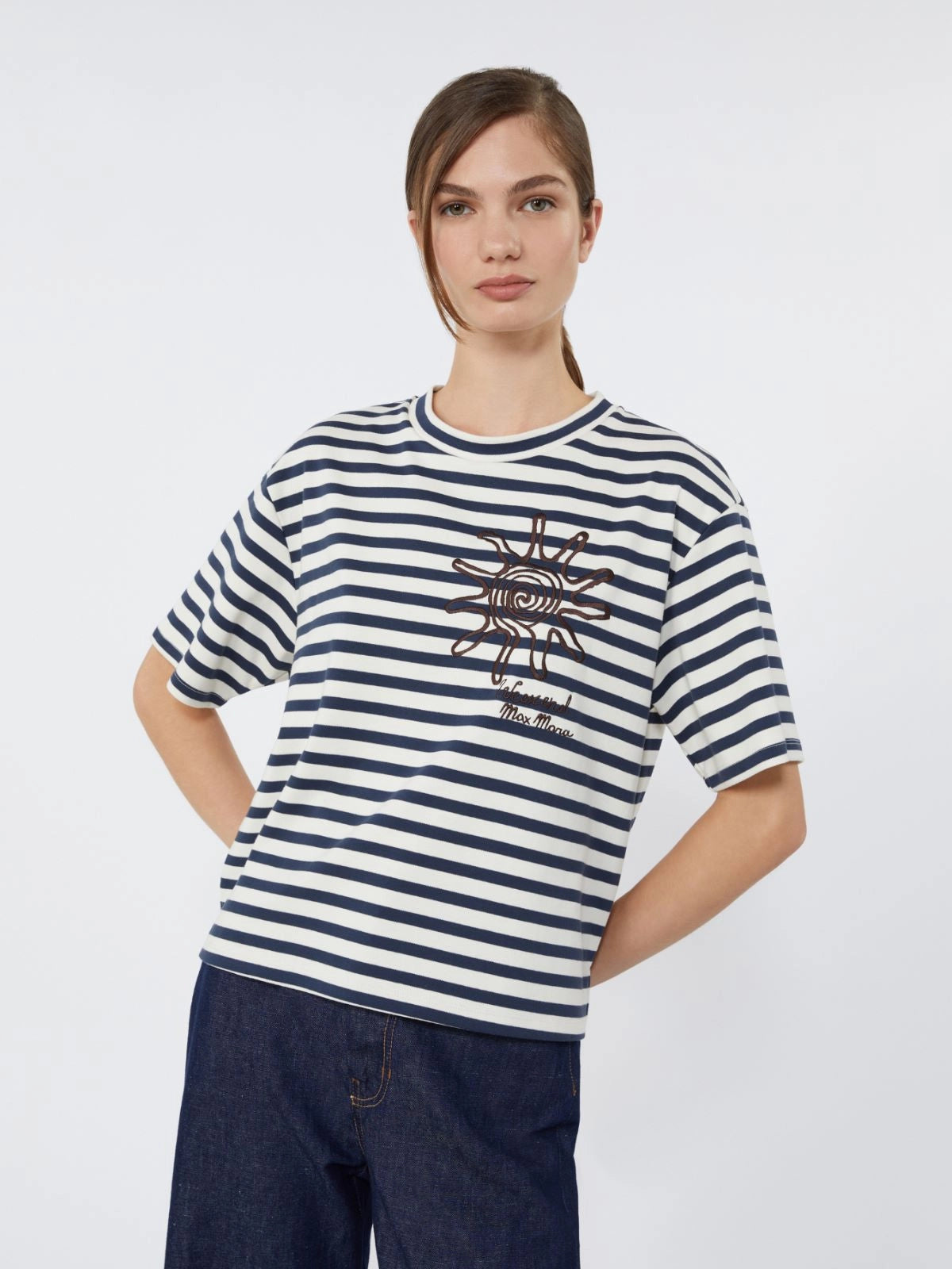 Max Mara Weekend Navy Striped Printed Cotton Jersey T-shirt