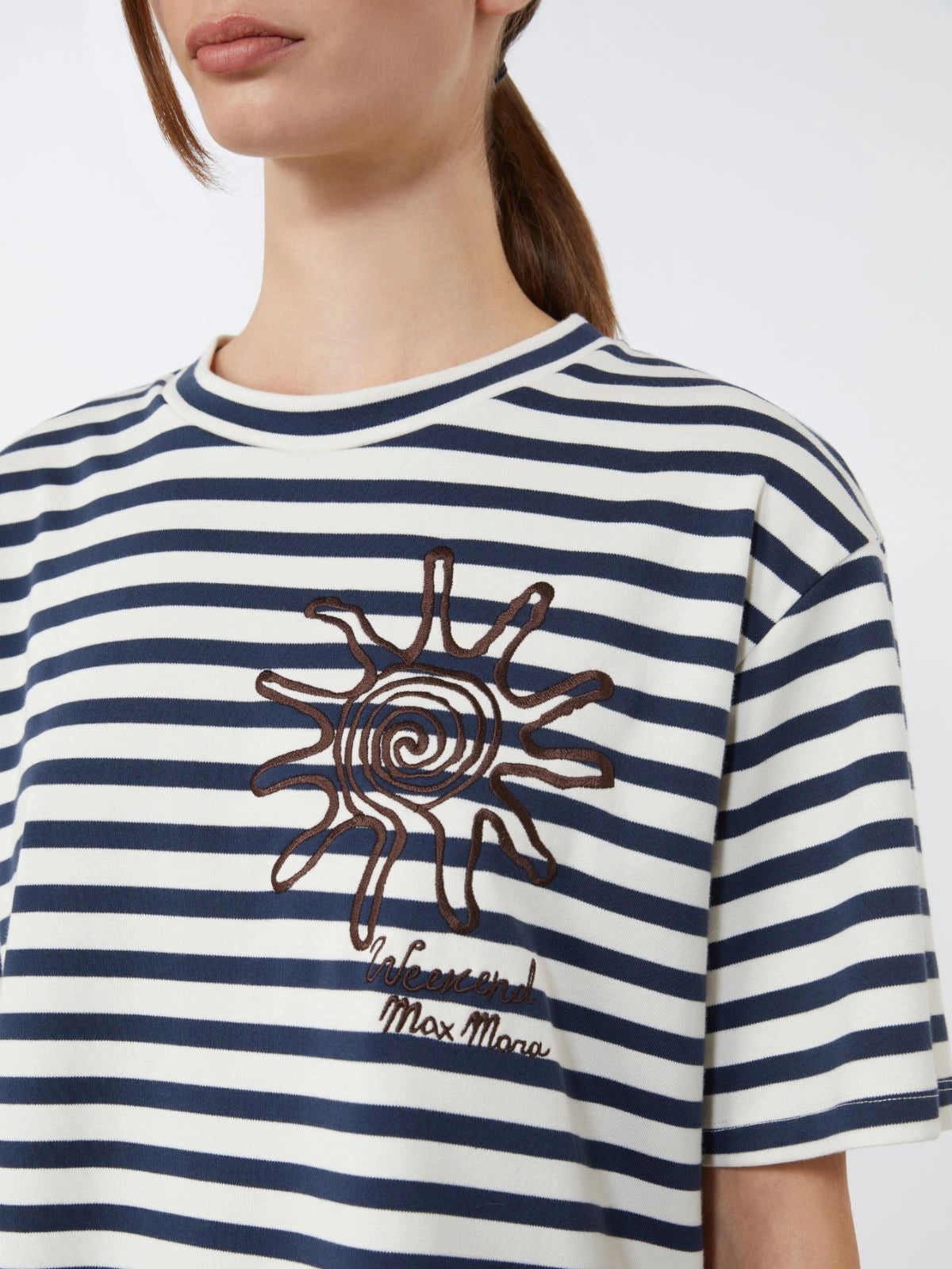 Max Mara Weekend Navy Striped Printed Cotton Jersey T-shirt