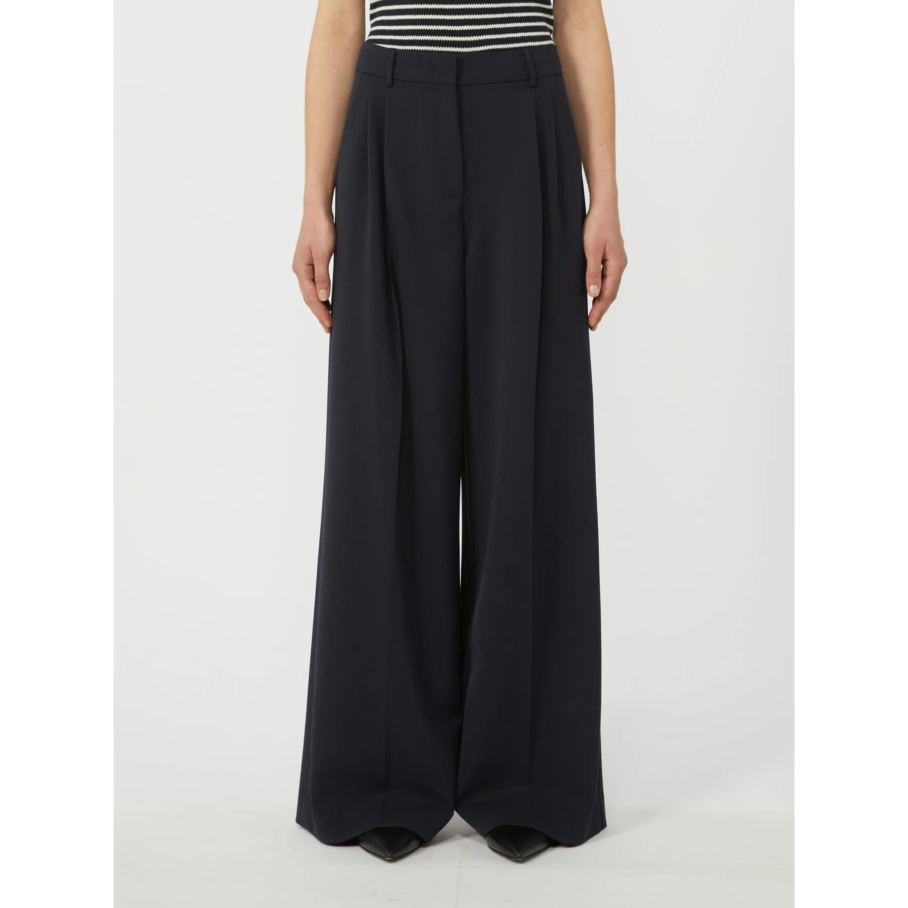 Max Mara Weekend Navy Wide Leg Wool Blend Trousers
