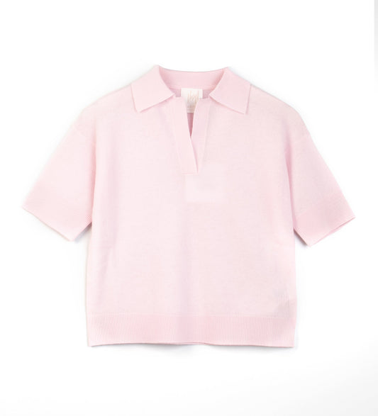 Marella Light Pink Wool Blend Short Sleeve Polo Knit Top