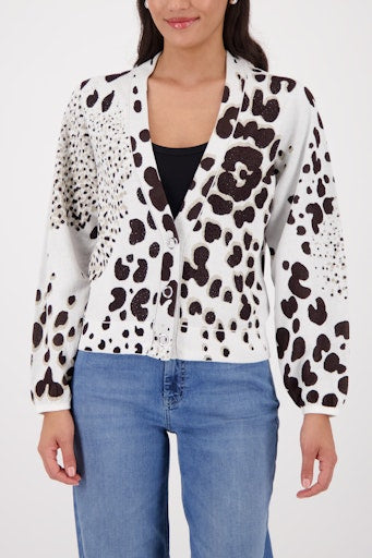 Monari Chocolate Leopard Jacquard Cardigan