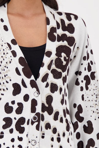 Monari Chocolate Leopard Jacquard Cardigan